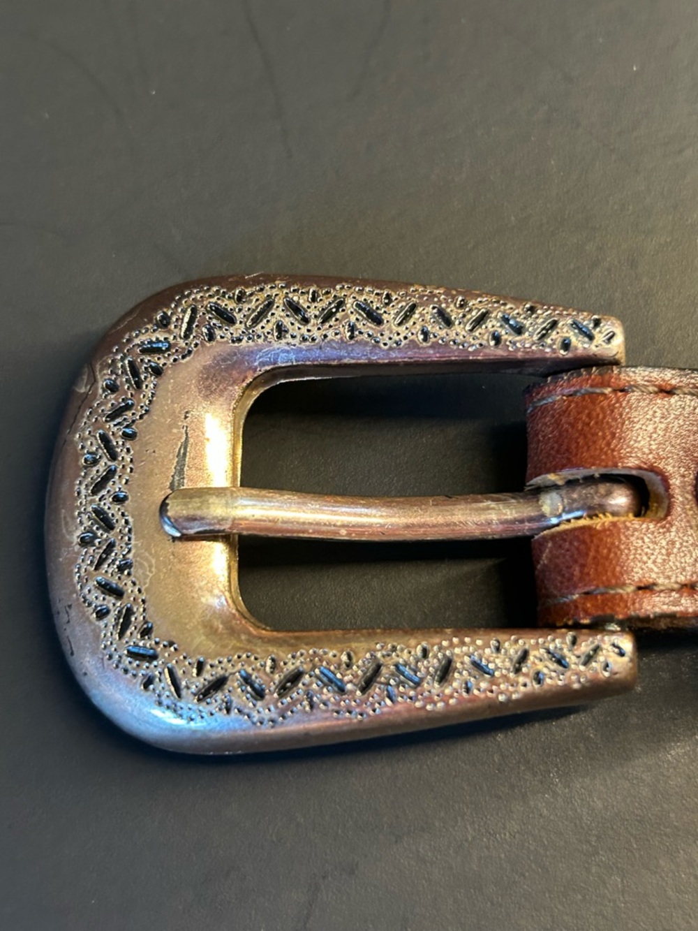 Vintage Brighton Leather Western Belt in Brown with Silver Accents - Picture 9 of 10